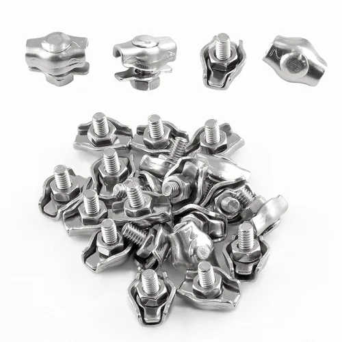 Vista 11 de Bonsicoky 10 clips de cuerda de alambre dúplex de acero inoxidable M2, abrazadera de cable de doble perno dúplex para cable de alambre de 1/16