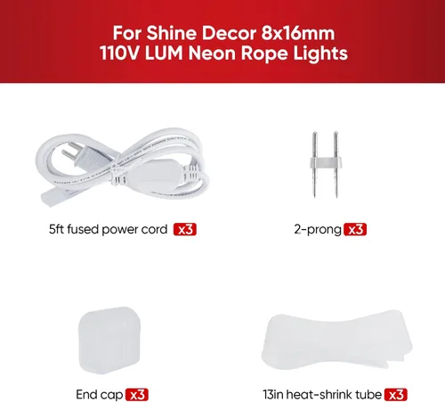 Vista 4 de Shine Decor Paquete de productos de cable de alimentación con kit de luces LED de neón cálidas de 2500K de 32.8 pies