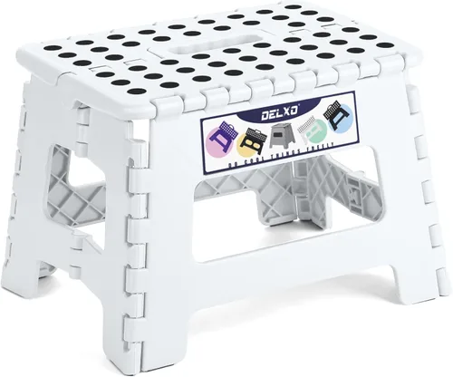 Vista 36 de Delxo Taburete plegable de 17.5 pulgadas, taburete plegable para adultos con bloqueo de seguridad, taburete plegable portátil de plástico, taburetes