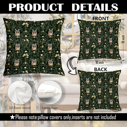 Vista 7 de Juego de 2 fundas de almohada de 18 x 18 pulgadas inspiradas en William Morris, estilo Art Deco, fundas decorativas de almohada con diseño de búho
