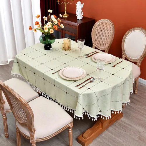 Vista 20 de Mantel redondo a cuadros de 36 pulgadas de algodón y lino, mantel redondo grueso, cubierta para mesa de café para casa de campo, cocina, comedor