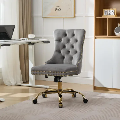 SSLine Elegante silla de escritorio de terciopelo para niñas y mujeres, silla giratoria copetuda para computadora de oficina con ruedas, moderna