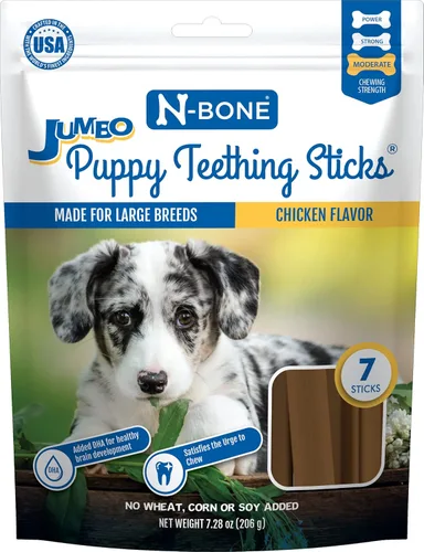 N-Bone Palitos de dentición jumbo para cachorros, golosinas para perros con sabor a pollo, bolsa de 7.28 onzas