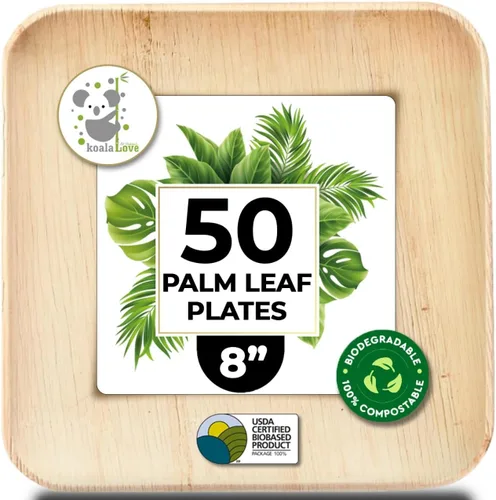 Vista 7 de Platos de bambú de hoja de palmera desechables de 10 pulgadas y 6 pulgadas, paquete de fiesta a granel, ecológico, compostable, biodegradable