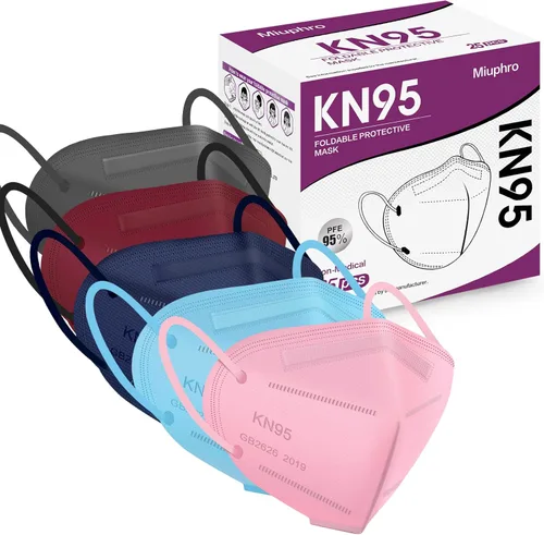 Miuphro KN95 - Mascarillas desechables multicolor KN95, 5 capas de protección respiradora transpirable para hombres y mujeres, paquete de 25 unidades