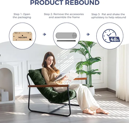 Vista 6 de MAXYOYO Silla decorativa moderna, cómoda, para sala de estar, con marco metálico y reposabrazos de madera, sillón tapizado con cojín suave para Beige