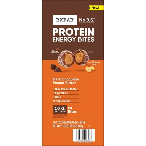 Vista 12 de RXBAR Protein Energy Bites, bolas de proteína sin gluten, mantequilla de maní de chocolate negro, caja de 21.1 onzas (24 bocados)