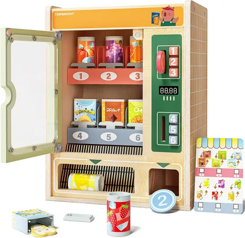 Vista 7 de TOP BRIGHT Dispensador de Bebidas de Madera para Juegos de Simulación, Juegos de Comida para Cocina Infantil con Tazas, Insertos de Jugo, Cubitos