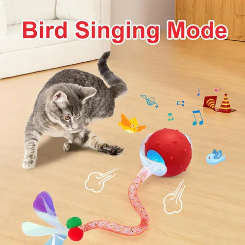 Vista 3 de 2PCS Interactive Cat Toys for Indoor Cats with 6 Tails, Automatic Cat Toy Fast Rolling on Carpet/ Wooden Floor/ Tiles, Rechargeable Kitten Toys for