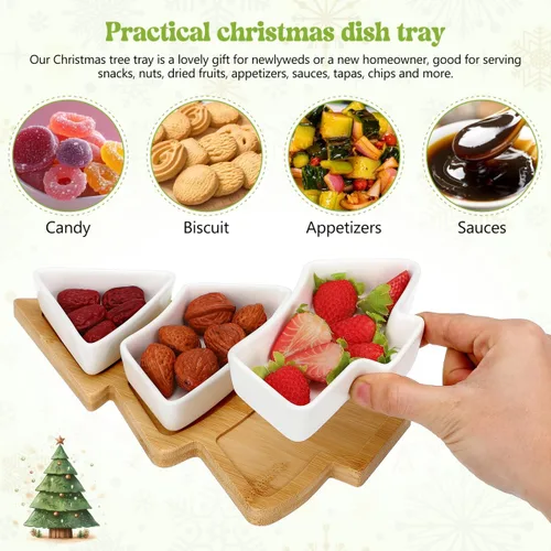 Vista 2 de Angoily Bandeja con Forma de Árbol de Navidad de Cerámica Bandeja de Servir de Navidad Platos para Entretenimiento, Bandeja de Servir Alimentos