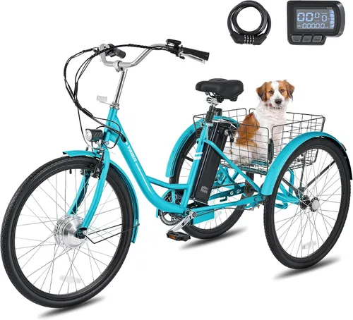 VIRIBUS Triciclo eléctrico para adultos, triciclo eléctrico de 24 26 pulgadas con batería extraíble de 468 Wh, 250 W/350 W (pico 500 W) bicicletas