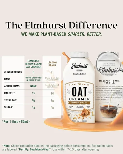 Vista 5 de Elmhurst 1925 - Crema de avena de azúcar morena – 16 onzas (paquete de 6) sin lácteos, vegana, baja en azúcar, estable en conservación hecha