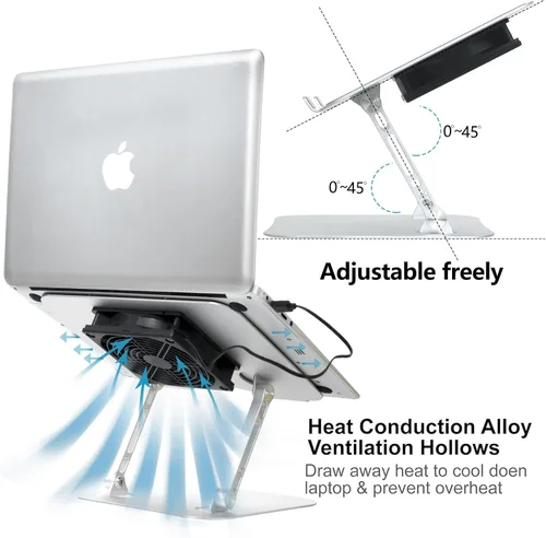 Vista 6 de Adjustable Laptop Stand with Cooling Fan, Aluminium Alloy Multi-Angle Computer Holder for Desk, Portable Notebook Metal Mount Compatible with