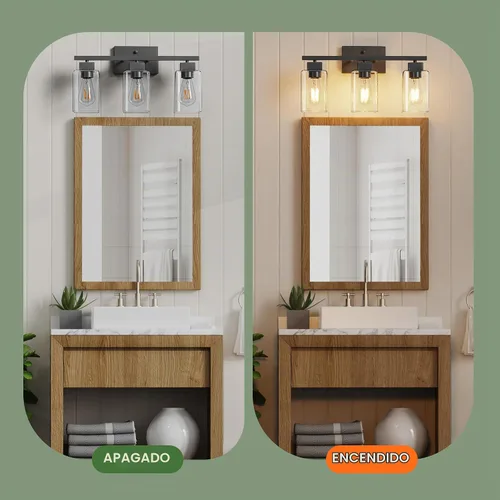 Vista 6 de PARTPHONER Lámparas de baño de 3 luces, luces de tocador modernas de oro cepillado, accesorios de iluminación de baño sobre el espejo, apliques