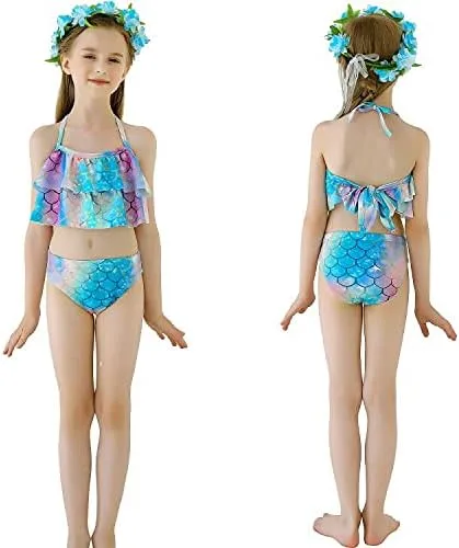 Vista 3 de Wfundeals Conjunto de bikini de princesa para nadar con monoaleta para traje de baño cosplay cola de sirena