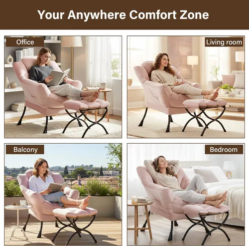 Vista 77 de Welnow Silla Lazy con otomana, moderna silla de descanso con reposabrazos y un bolsillo lateral, sillón para sofá de ocio, sillón de lectura