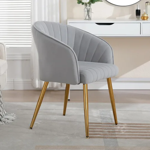 Vista 45 de ABET Silla de escritorio con ruedas, silla de terciopelo para oficina en casa, sillón giratorio con base dorada, sillas decorativas modernas