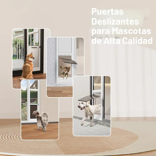 Vista 5 de Puerta para perros para puerta corrediza de vidrio, altura ajustable de 75 3/5" a 80" inserto de puerta corredera para mascotas con diseño de malla