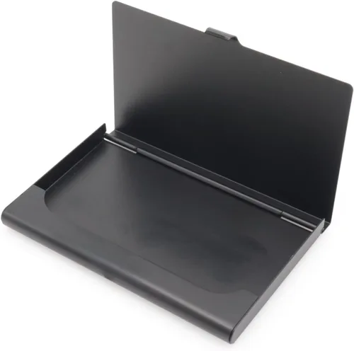 Vista 6 de Paquete de 2 tarjeteros de metal negro, funda para tarjetas de visita de aleación de aluminio, funda abatible de bolsillo delgado, tarjetero