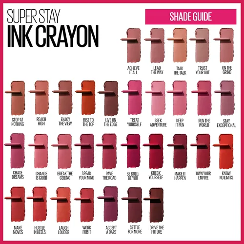 Vista 4 de Maquillaje de lápiz labial Maybelline Super Stay Ink Crayon, lápiz labial mate con punta de precisión con sacapuntas integrado, larga duración