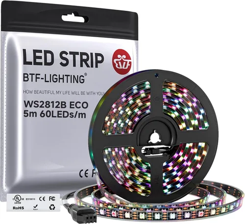 Vista 23 de BTF-LIGHTING WS2812B Tira LED RGB ECO, efectos de persecución 5050SMD direccionables individualmente, 3.3 pies, 60 píxeles/m, color de ensueño