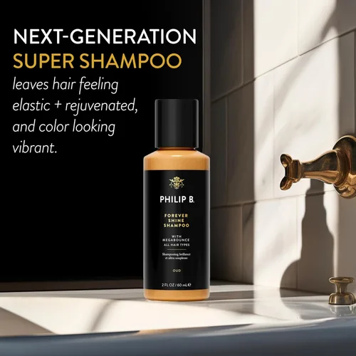 Vista 5 de PHILIP B. Forever Shine Champú y acondicionador de 2 onzas cada uno + Mega Curl Enhancer 2oz – Set de champú y acondicionador con notas de Pure Oud