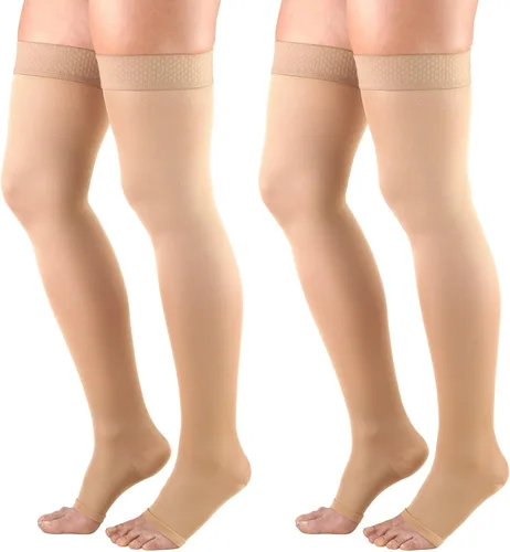 Vista 11 de Truform Medias de compresión para mujer, 20-30 mmHg, longitud hasta el muslo, punta cerrada, opacas, beige, S