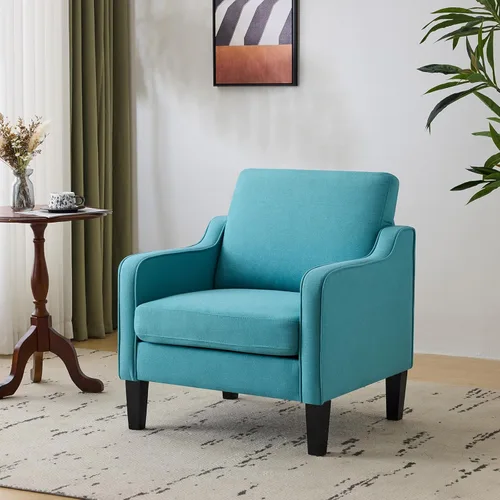 Vista 21 de VINGLI Silla decorativa moderna de mediados de siglo, sillas decorativas de tela beige para sala de estar, sillón tapizado, sofá con brazos