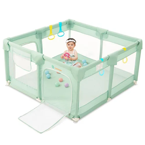 Vista 15 de COMOMY Corrales de juegos para bebés y niños pequeños, centro de actividades para bebés seguros y antideslizantes, diseño de malla completa, centro