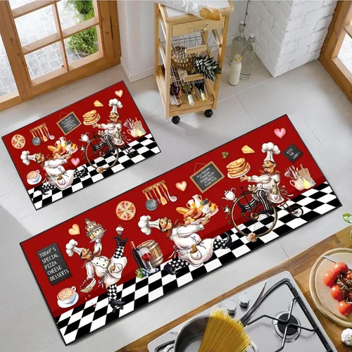 Juego de alfombras de cocina para chef 2 piezas, alfombra de piso de estilo granja de estilo rústico, decoración de alfombras absorbentes y lavables
