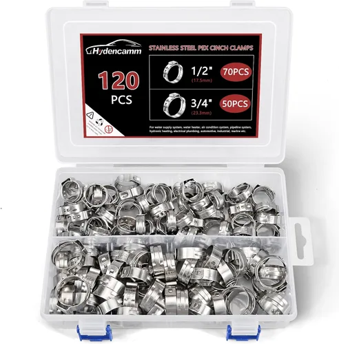 Vista 8 de Hydencam - Paquete de 60 abrazaderas de cincha PEX de 1/2 pulgada, anillos de crimpado de acero inoxidable 304 de alta calidad, anillos de sujeción