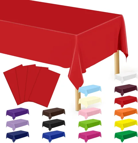 Vista 26 de 4 paquetes de manteles de plástico blanco, manteles desechables resistentes, 54 x 108 pulgadas, manteles de papel desechables para fiestas, limpieza