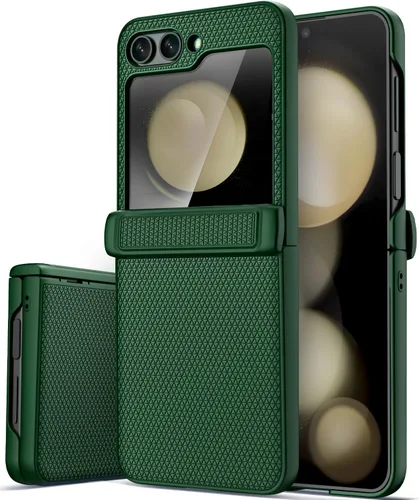 Vista 12 de Vihibii Funda para Samsung Galaxy Z Flip 5 con protección de bisagra y protector de pantalla exterior, delgada y ajustada, textura elegante, Negro