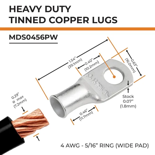 Vista 56 de SELTERM 5 piezas terminales de cable de cobre estañado 1/0 AWG perno de 1/2", extremos de cable de batería, terminales de anillo, conectores