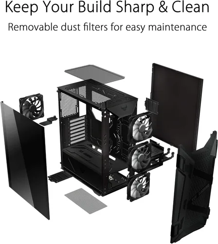 Vista 4 de ASUS TUF Gaming GT301 - Funda para juegos de torre media, soporte ATX, ventiladores preinstalados, panel frontal de panal de alto flujo de aire