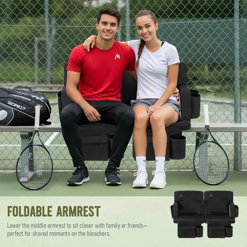 Vista 8 de Overmont Asiento de estadio con soporte trasero, cojín acolchado de 2.8 pulgadas, asiento reclinable de 6 posiciones con doble gancho, correas