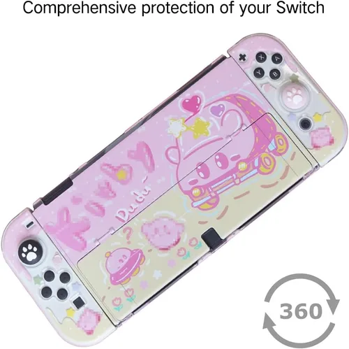 Vista 3 de PERFECTSIGHT Protective Case for Nintendo Switch OLED, Cute Clear Soft TPU Slim Grip Cover with Stand, Kawaii Dockable Case for NS Console and Joy