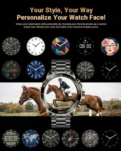 Vista 8 de SOUYIE Reloj inteligente para hombre con llamada Bluetooth, esfera redonda AMOLED de 1.43 pulgadas, bandas de acero inoxidable y silicona de lujo