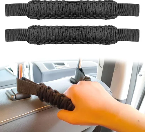 Juego de 2 asas de agarre para reposacabezas, kit de asas de agarre de barra antivuelco del respaldo del asiento delantero y trasero del automóvil,