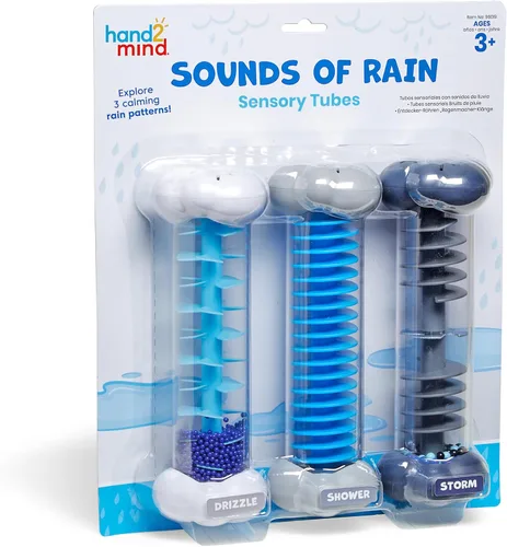 hand2mind - Tubos sensoriales con sonidos calmantes, tubos antiestrés con sonido de lluvia, instrumento de palo de lluvia, juguetes sensoriales para