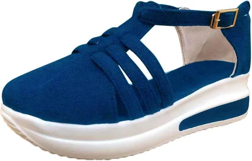 Vista 3 de Sandalias para mujer, sandalias de plataforma con puntera abierta, sandalias ortopédicas de tiras con hebilla de tobillo