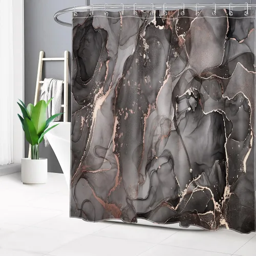 Vista 13 de LB Grey Marble Shower Curtain Decor, Modern Luxury Abstract Pink and Black Marble Textured Shower Curtain for Bathroom 60X72 inch Polyester Fabric