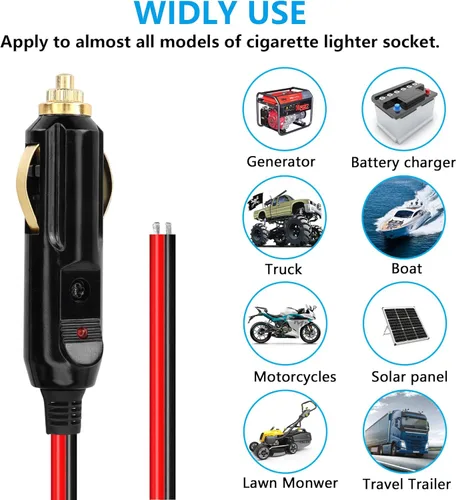 Vista 7 de CERRXIAN Cable de enchufe macho para encendedor de cigarrillos, repuesto de 12 V, con fusible de 20 A, cable de cola estañado de 13 AWG, 6.6 ft/6.5