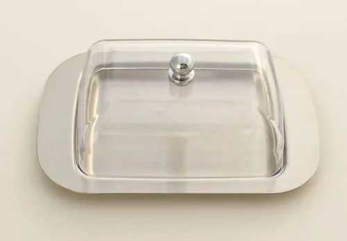 Vista 8 de Zoie + Chloe Mantequillera de acero inoxidable con tapa fácil de sostener