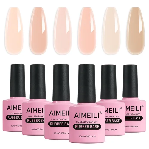 Vista 26 de AIMEILI Gel Base de Goma Transparente para Uñas, Removible con Remojo UV LED Gel Esmalte de Uñas Libre de Hema, 4 en 1 Fortalecedor
