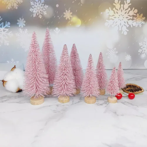 Vista 3 de 8 mini árboles de Navidad artificiales, pinos en miniatura con base de madera, árbol de Navidad de mesa para Navidad, vacaciones, Año Nuevo