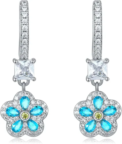 Aretes colgantes para mujer, diseño de mariposa, flores, corazón, cuadrado, perla, rayo, aretes de aro con circonita cúbica para fiesta de cumpleaños