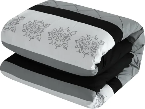 Vista 8 de Juego de ropa de cama de 10 piezas Chic Home con edredón con cierre fruncido, para cama king, todo en una bolsa, Microfibra, gris, gemelo
