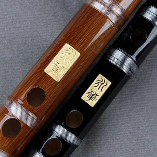 Vista 6 de Flauta vertical de clarinete de bambú con línea transparente, instrumento musical hecho a mano chino (tecla -C negra)