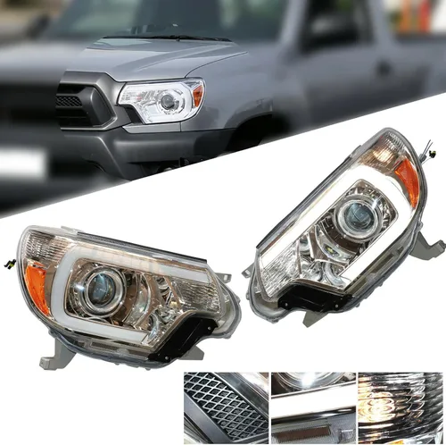 Vista 10 de Un par de faros delanteros para 2012 2013 2014 2015 Tacoma Pickup OEM halógeno conductor y pasajero faros delanteros de repuesto con LED DRL carcasa